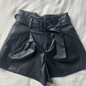 Belted leather shorts